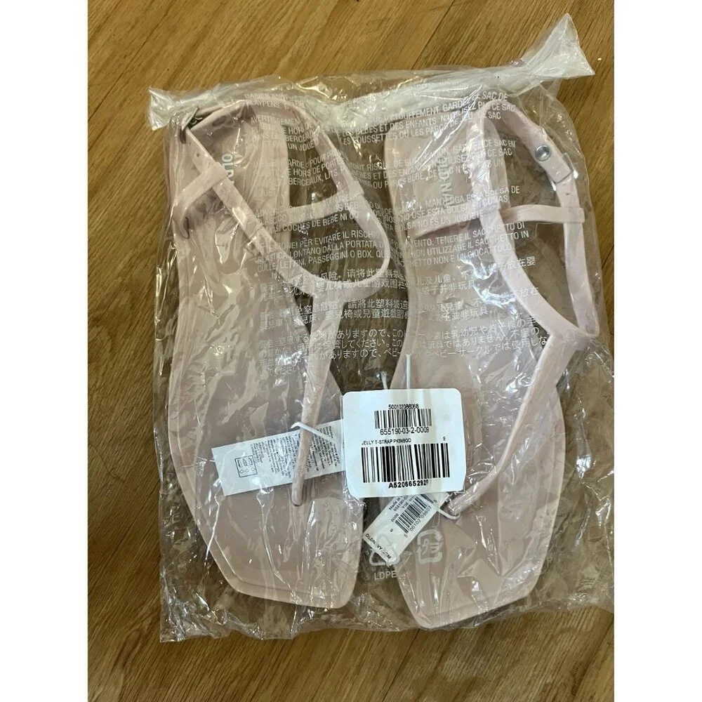 NWT Old Navy Pink Opaque Jelly T-Strap Sandals 8